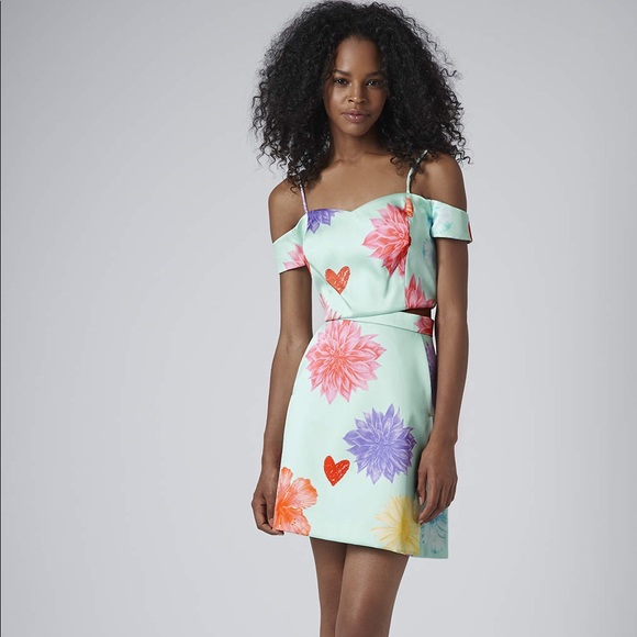 Topshop turquoise flower and heart skirt - Picture 1 of 7